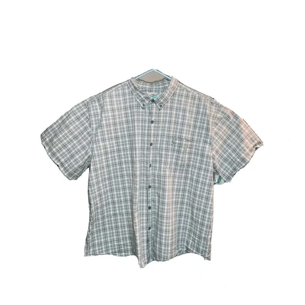 3XL Mens Short Sleeve Button Down Blue Mountain 100% Cotton Gray Checked Shirt - Picture 2 of 7